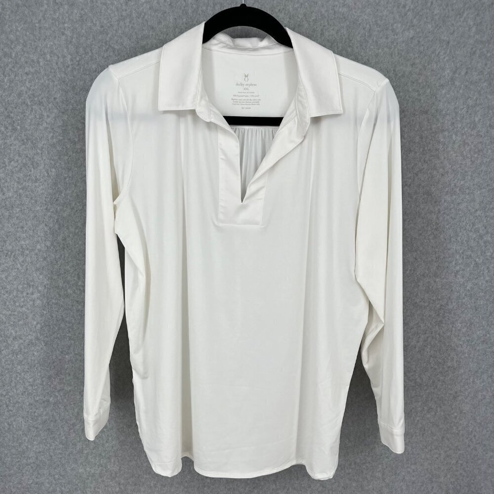 Dudley Stephens Madaket Tunic Top Size XXL White Repreve Stretch Knit Collared